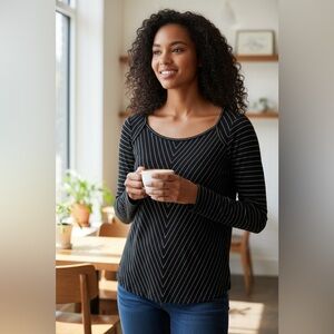 Liverpool Black and White V-Stripe Long Sleeve Top